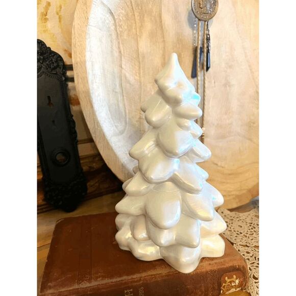 Vintage Mosser Glass Iridescent Pearl White Milk Glass Christmas Tree – 8 Inch - Picture 1 of 4